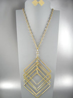 Drop Square Pendant Necklace & Earring Set