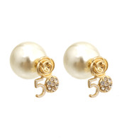 5-Pearl and Gold Flower Stud Earrings