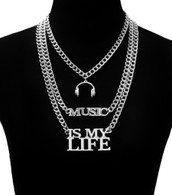 Music Is My Life Three Link Layered Necklace