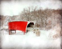 Covered Bridge in Blowing Snow, Winterset, IA