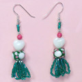 Teal Green Tassel - Beaded Earrings