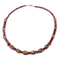 Red Flower Cloisonne - Beaded Necklace