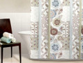 FABRIC - Home Classics - Bold Blooms Blue, Green, Brown Floral Print on Cream SHOWER CURTAIN