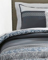FULL - Parker Loft - Palo Alto Federal Blue, Gray & White Floral 6-Pc BEDSKIRT, DECO PILLOWS & REVERSIBLE SHAMS & COMFORTER SET