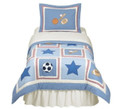TWIN / SINGLE - Tiddliwinks  - Lil Sport Red, White & Blue QUILTED PILLOW SHAM  & QUILT SET