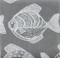 FABRIC - Home Classics - Large White Tropical Fish Print on Gray SHOWER CURTAIN