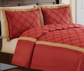KING -  Sunham Home Fashions -  Luxe Deep Red  Pintucked SHAM & OVERSTUFFED COMFORTER SET