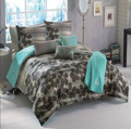 TWIN / TWIN XL DORM - Roxy by Quiksilver - Huntress Gray & Turquoise Floral on Plaid SHAM & DUVET COVER SET