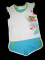 GIRLS 24  MONTHS - Athletic Works - White & Aqua Butterflies & Flowers Shorts & Sleeveless Top PLAYSET