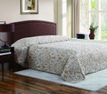 QUEEN  -  Essential Home - Carden Beige Floral / Stripes REVERSIBLE QUILTED BEDSPREAD