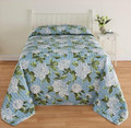 QUEEN  -  Essential Home - Rosedale Pastel Teal Floral / Plaid REVERSIBLE QUILTED BEDSPREAD