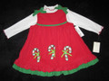 GIRLS 3T - Sophie Rose - Candy Canes on Red Corduroy HOLIDAY JUMPER SET