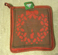 SET OF TWO - Christmas Wreath on Green Oversized 9.5 x 9.5 in HOLIDAY POTHOLDERS