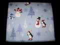 FULL - GT -  Snowmen, Penguins, Snowflakes and Evergreens on Blue FLANNEL FLAT SHEET
