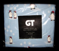 FULL - GT -  Penguins with Santa Hats and Snowflakes on Blue FLANNEL FLAT SHEET