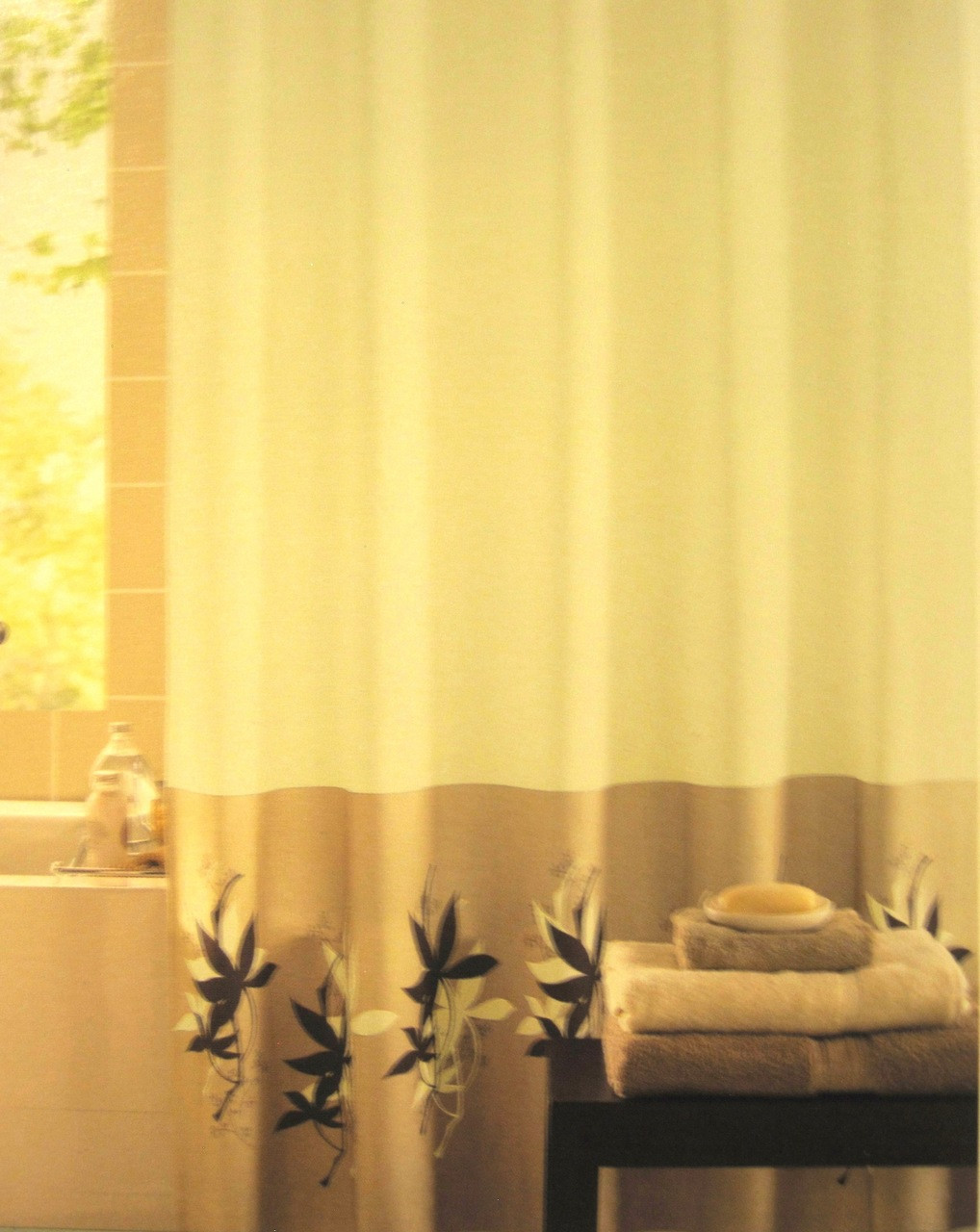 Fabric Sears Spa Cream With Smokey Plum Border Shower Curtain Fabric Sears Spa Cream With Smokey Plum Border Shower Curtain