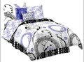 FULL - Studio 25 - Bedazzled Black & Blue on White SHAM, BEDSKIRT & COMFORTER SET