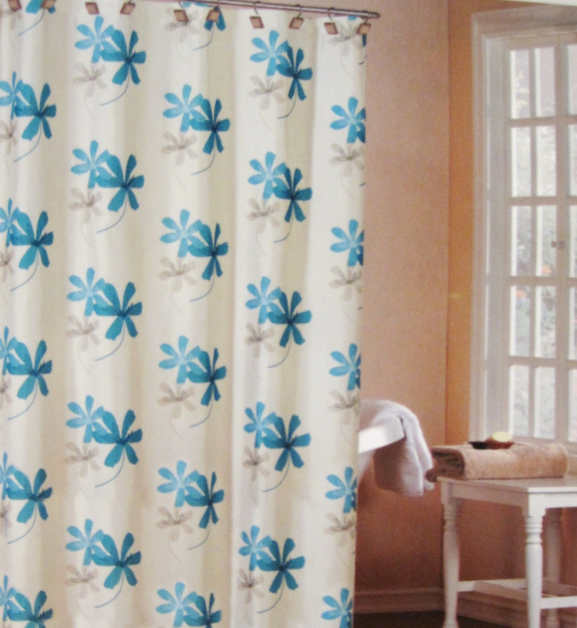 Fabric Duck River Carley Aqua Three Flower Pattern Shower