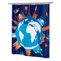 FABRIC - Carnation Our Worlds Multi-color on Navy Water-Resistant SHOWER CURTAIN