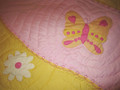FULL / QUEEN - JCP J.C. Penney Pink Garden Butterfly HAND-STITCHED SUMMER QUILT