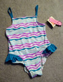 Girls 2T -- Pink Platinum Stripes and Ruffles Swimsuit