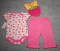  Girls Size 3-6 Months -- New w/ Tags -- 3-piece Bon Bebe Strawberry Jam Bodyshirt, Pants & Bib Set