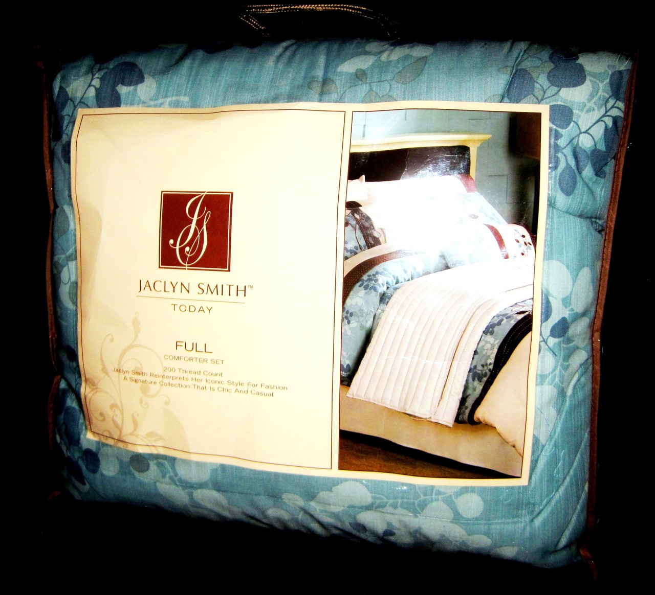 Full Double Jaclyn Smith Willow Aqua Beige Brown Bedskirt