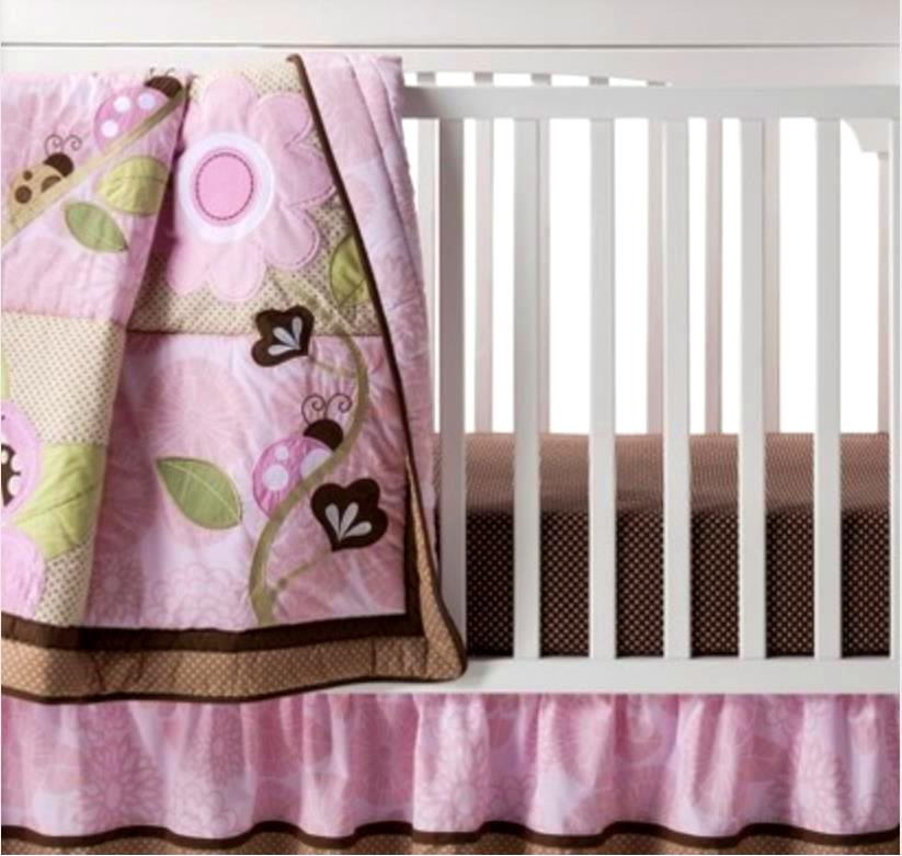 Full Crib Size Tiddliwinks Mocha Ladybug Pink Brown Green 3