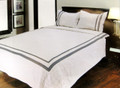 QUEEN -  Hotel - White with Blue Trim 3-PC PILLOW SHAM & OVERSIZED QUILT SET