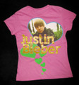 Girls 14 / 16 - Justin Bieber - Hearts  on PInk Cotton / Poly Pullover T-SHIRT