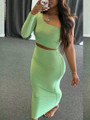 Lovely Casual One Shoulder Skinny Green Two Piece Skirt Set 