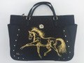 Extra Large, Hand-Painted Gold Trotting Horse Tommy Hilfiger Black Handbag by Lila