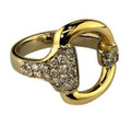 14KT White Gold or Yellow Gold Snaffle Bit Partial Diamond Face Ring
