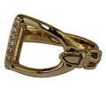 14KT Yellow Gold Wrapped Stirrup and Buckle Ring with Diamond Pave Foothold
