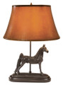 Saddlebred Horse Sculpture Lamp with Faux Mica Fabric Shade and Fabric Lining
