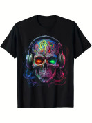 Men's Headphones Skull Graphic T-Shirt 