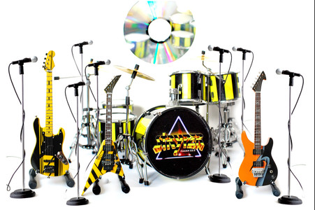 Officially Licensed STRYPER " God Damn Evil" Miniature Guitar Bass and Drums Set of 4 with Mics Collectible Super Mini