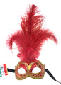 Red Gold  Ciuffo  Star Feather Venetian Masquerade Mask SKU 266