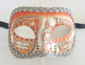 Orange Colombina Pergamena/Silver Trim Venetian Mask SKU 026
