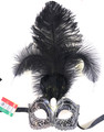 Black Silver Ciuffo  Star Feather Venetian MasqueradeMask SKU 266