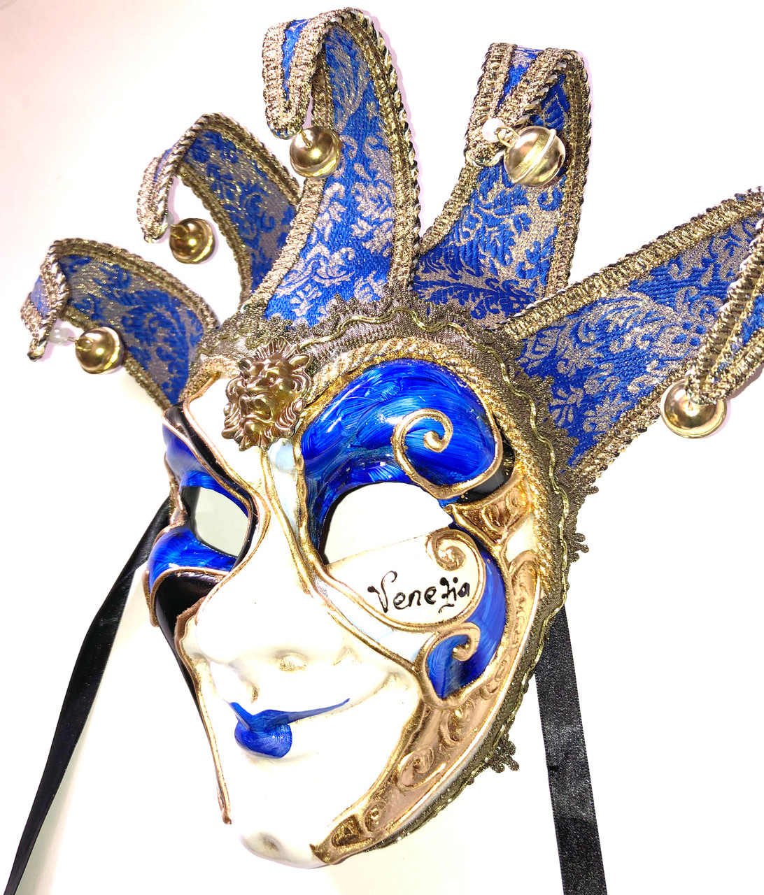 Blue Gold Joker Decoro Punte Maxi Venetian Masquerade Mask Sku N488 Venice Buys