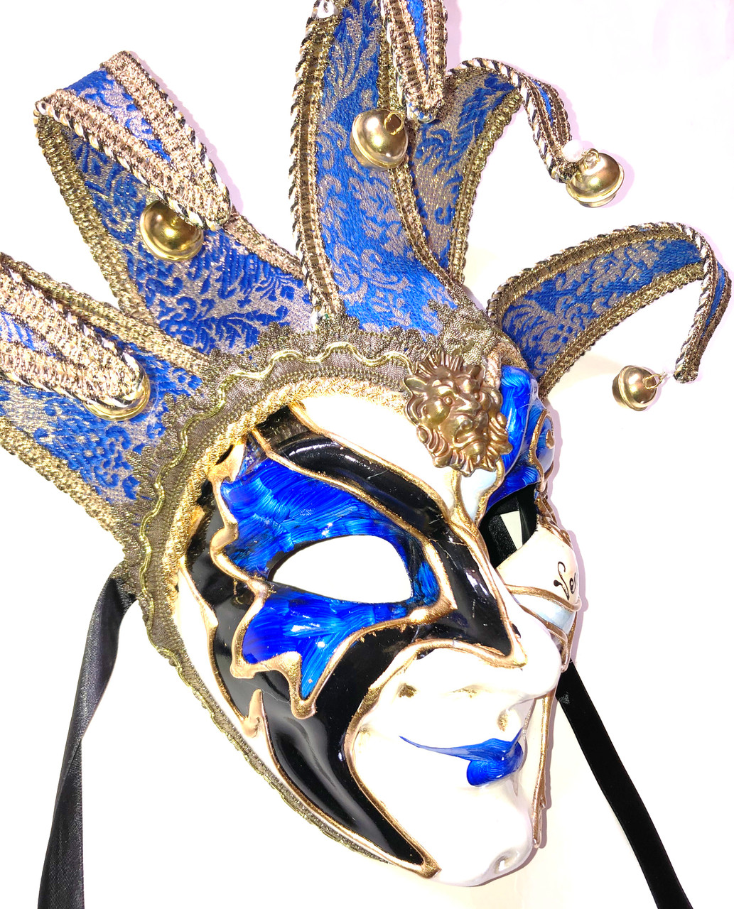 Blue Gold Joker Decoro Punte Maxi Venetian Masquerade Mask Sku N488 Venice Buys