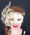 Gold and White Laser Cut Civetta Metal Venetian Mask