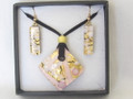 Pink Gold Murano Glass Venetian Necklace & Earrings Jewelry Set SKU 3MG