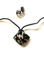Black Silver Murano Glass Venetian Necklace & Earrings Jewelry Set SKU 3MG