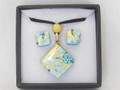 Light Blue Gold Murano Glass Venetian Necklace & Earrings Jewelry Set SKU 1MG