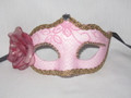 Pink Gold Lace Flower Colombina Punta Venetian Masquerade Mask SKU 5F