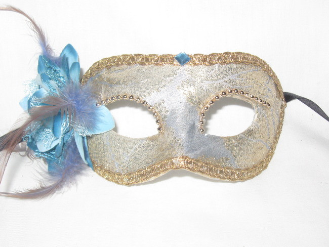Light Blue Gold Fabric Flower Colombina Organza Venetian Masquerade Mask Sku 5f Venice Buys