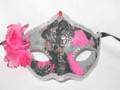 Pink Fabric Flower Colombina Punta Venetian Masquerade Mask SKU 5F