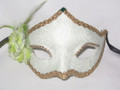 Light Green Fabric Flower Colombina Punta Venetian Masquerade Mask SKU 5F